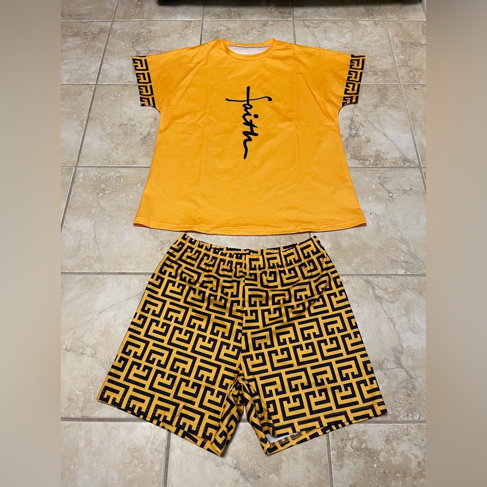 Two-Piece Chic Outfit - Casual Letter & Geo Print, Comfortable, Breathable, Sz L